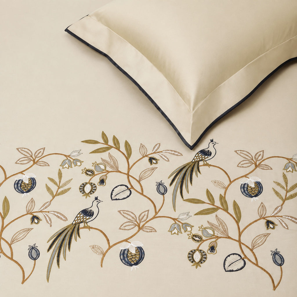 Sansaar by DDdecor Large Bedsheet Set with 2 Pillow Covers - Parkland - White Sand - Embroidered - 1 Pc