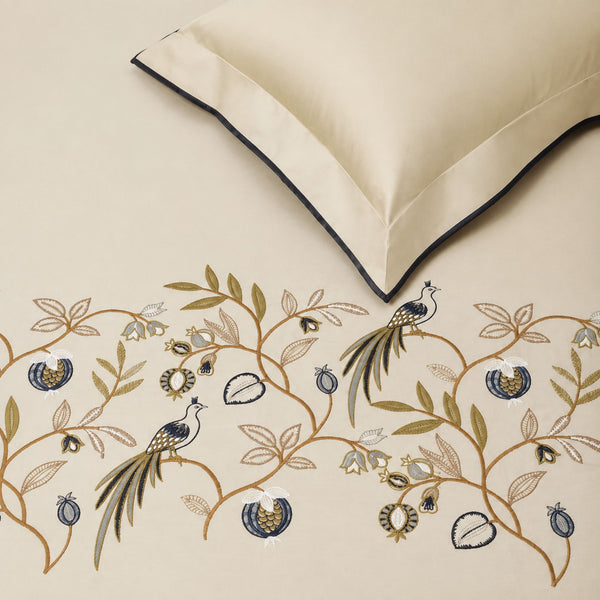 Sansaar by DDdecor Large Bedsheet Set with 2 Pillow Covers - Parkland - White Sand - Embroidered - 1 Pc