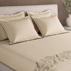 Sansaar by DDdecor Large Bedsheet Set with 2 Pillow Covers - Parkland - White Sand - Embroidered - 1 Pc