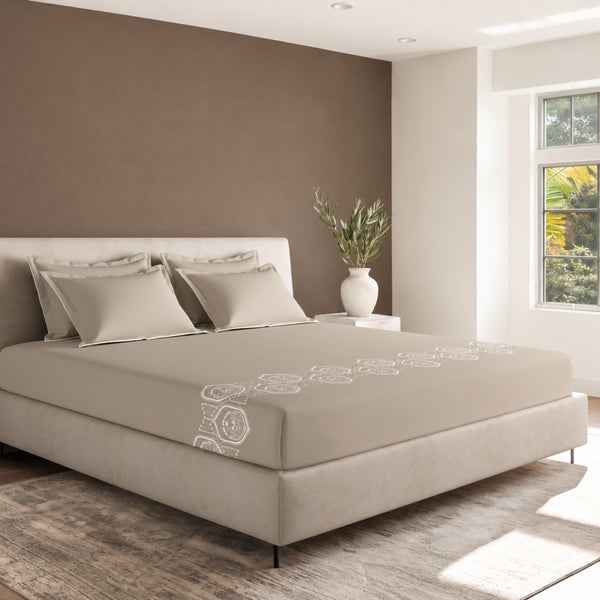 Sansaar by D'Decor Large Bedsheet Set with 2 Pillow Covers - Paros - Cloud Grey - Embroidered - 1 Pc