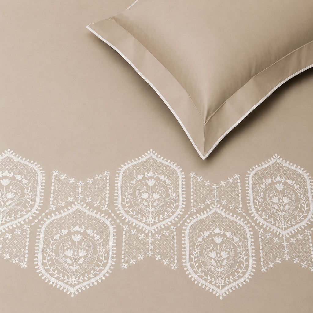 Sansaar by D'Decor Large Bedsheet Set with 2 Pillow Covers - Paros - Cloud Grey - Embroidered - 1 Pc