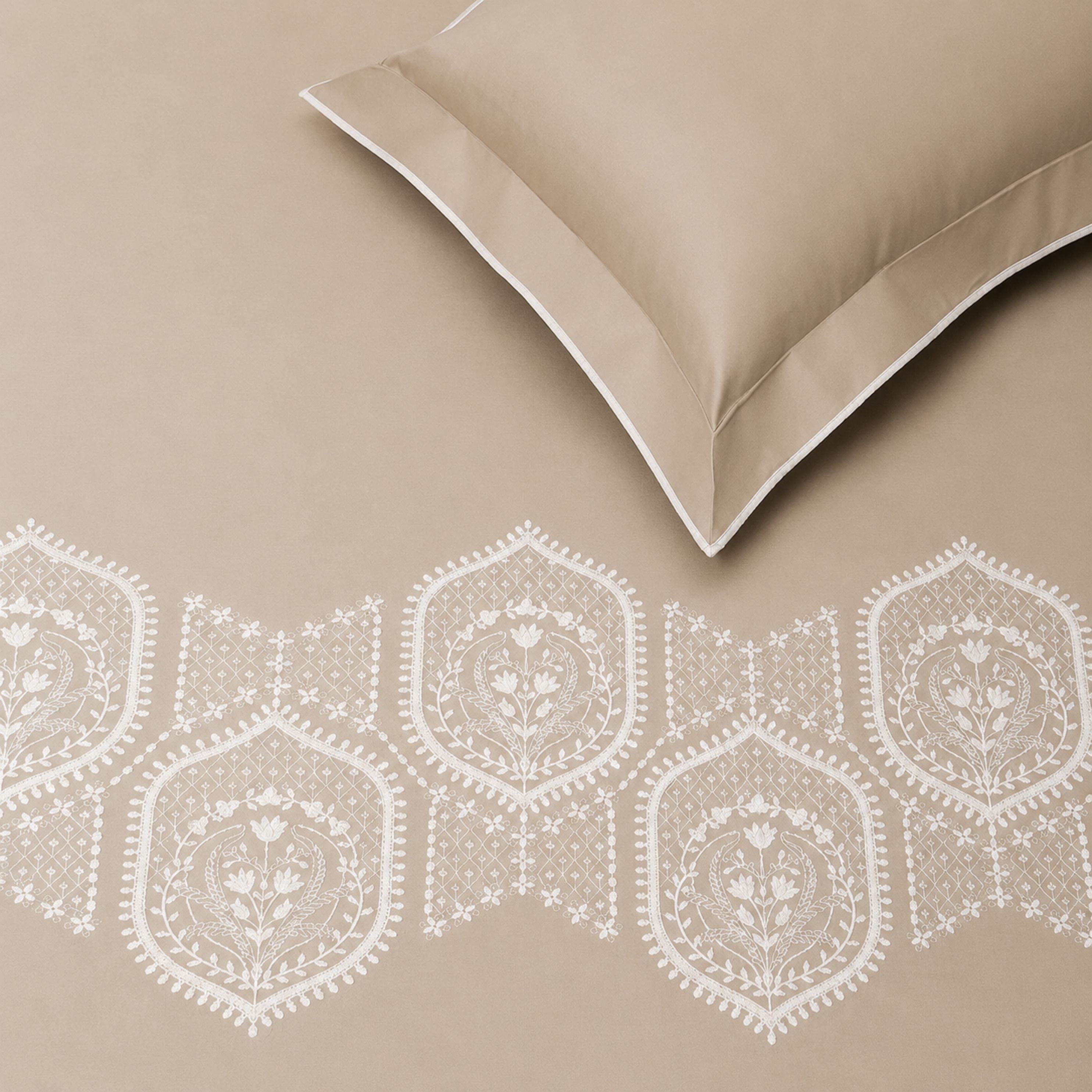 Sansaar by D'Decor Large Bedsheet Set with 2 Pillow Covers - Paros - Cloud Grey - Embroidered - 1 Pc