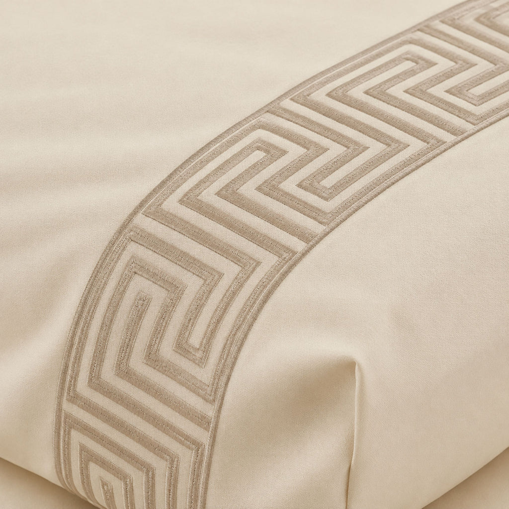 Sansaar by DDdecor Large Bedsheet Set with 2 Pillow Covers - Meander - Summer Sand - Embroidered - 1 Pc