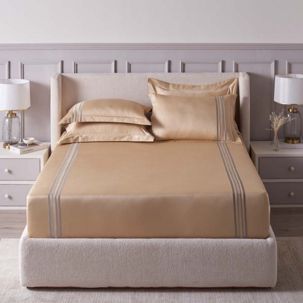 D'Decor Imperial II Gatsby Semolina Elegant Embroidered 5-Piece Double Bedsheet Set | IP06 Semolina