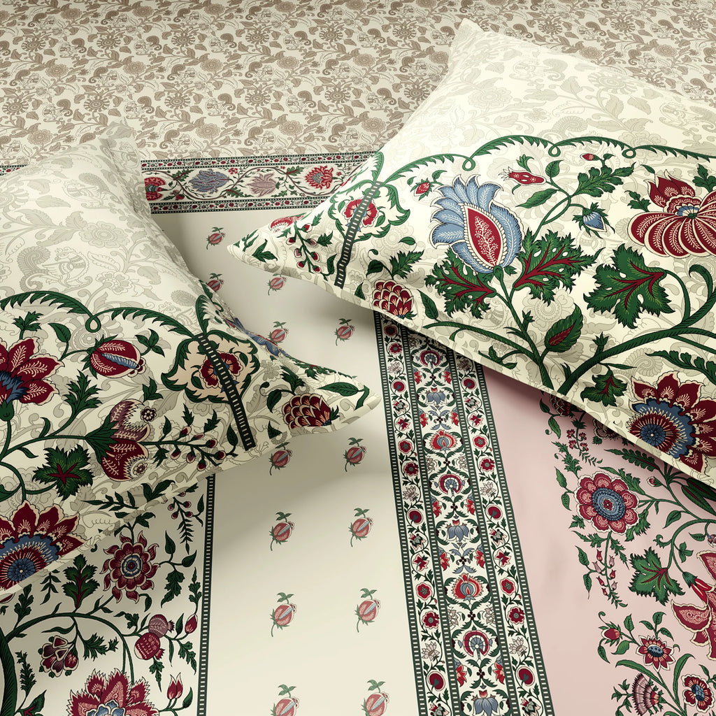 Spaces Shubha Kalamkari Sylvian Green Traditional Ethnic 300TC Cotton Super King Bed Sheet Set | 1085762 Sylvian Green