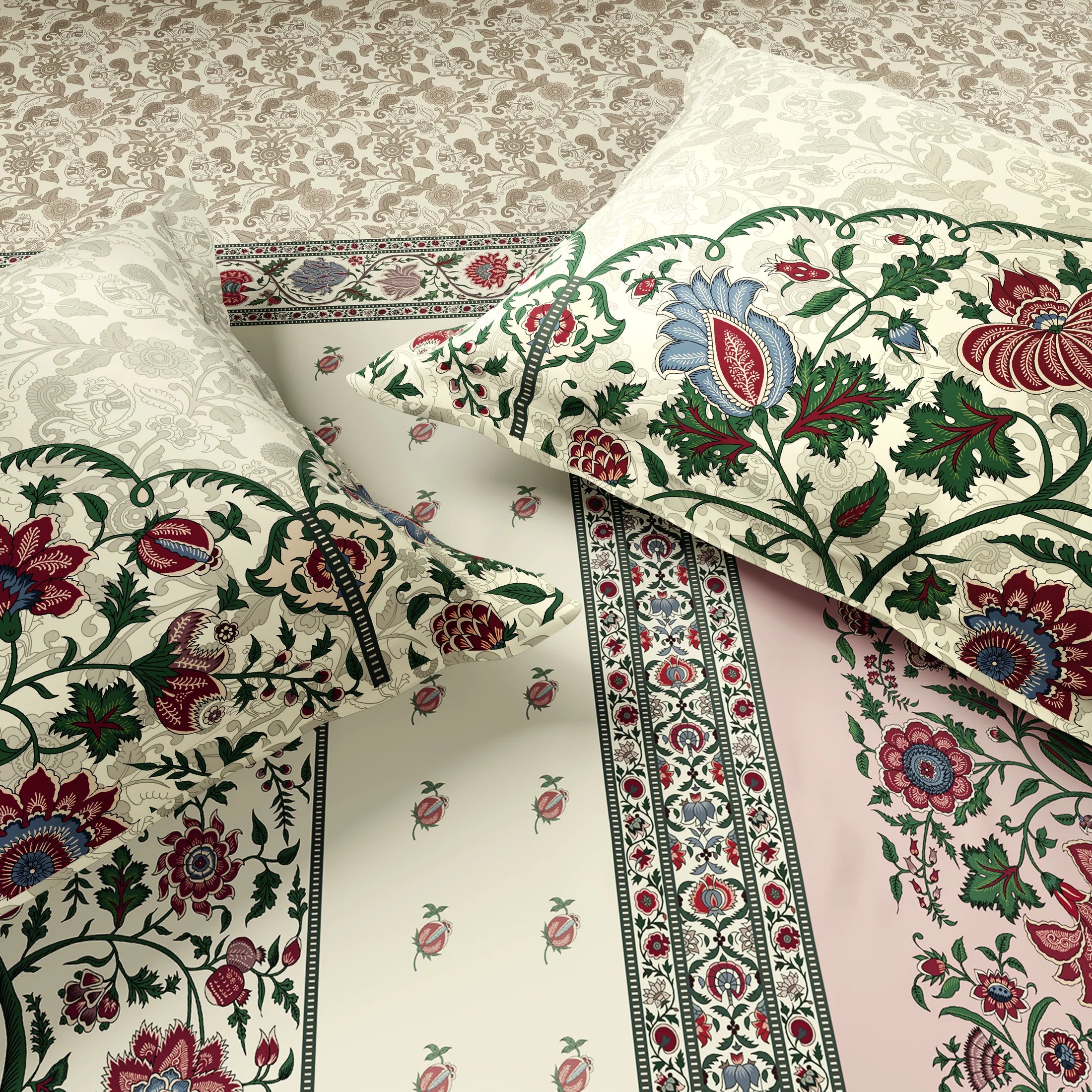 Spaces Shubha Kalamkari Sylvian Green Traditional Ethnic 300TC Cotton Super King Bed Sheet Set | 1085762 Sylvian Green