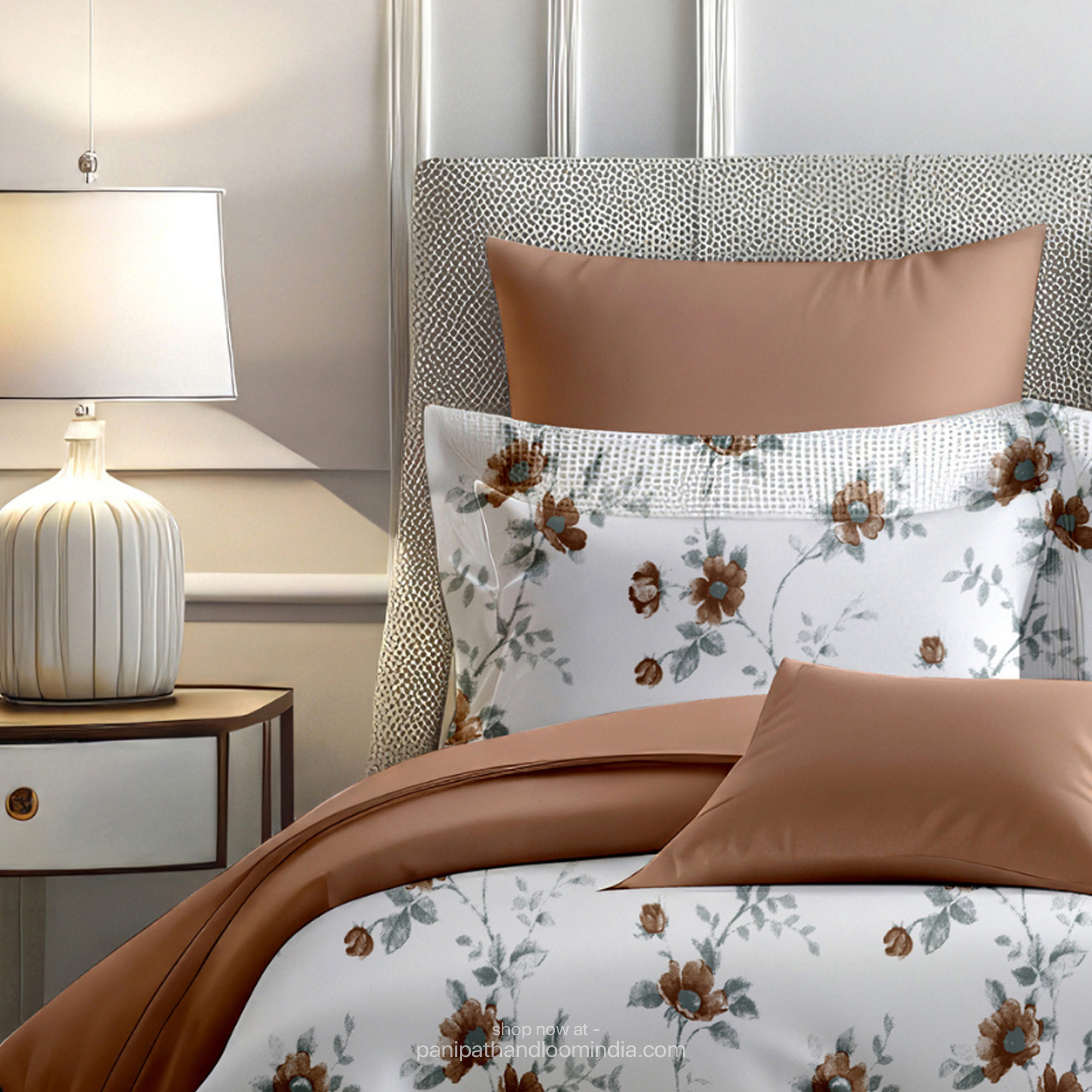 Linsdon Home House of Whites Botanical Grace | Sage Green Digitally Printed 100% Cotton King Bedsheet Set