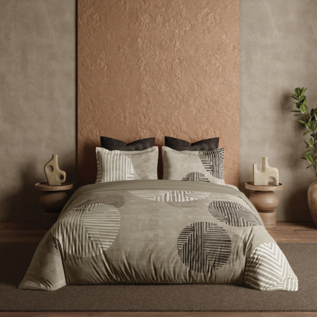 D'Decor African Vibes Tribaluxe Flint Grey Abstract Digitally Printed 5-Piece Double Bedsheet Set | AV04 Flint Grey