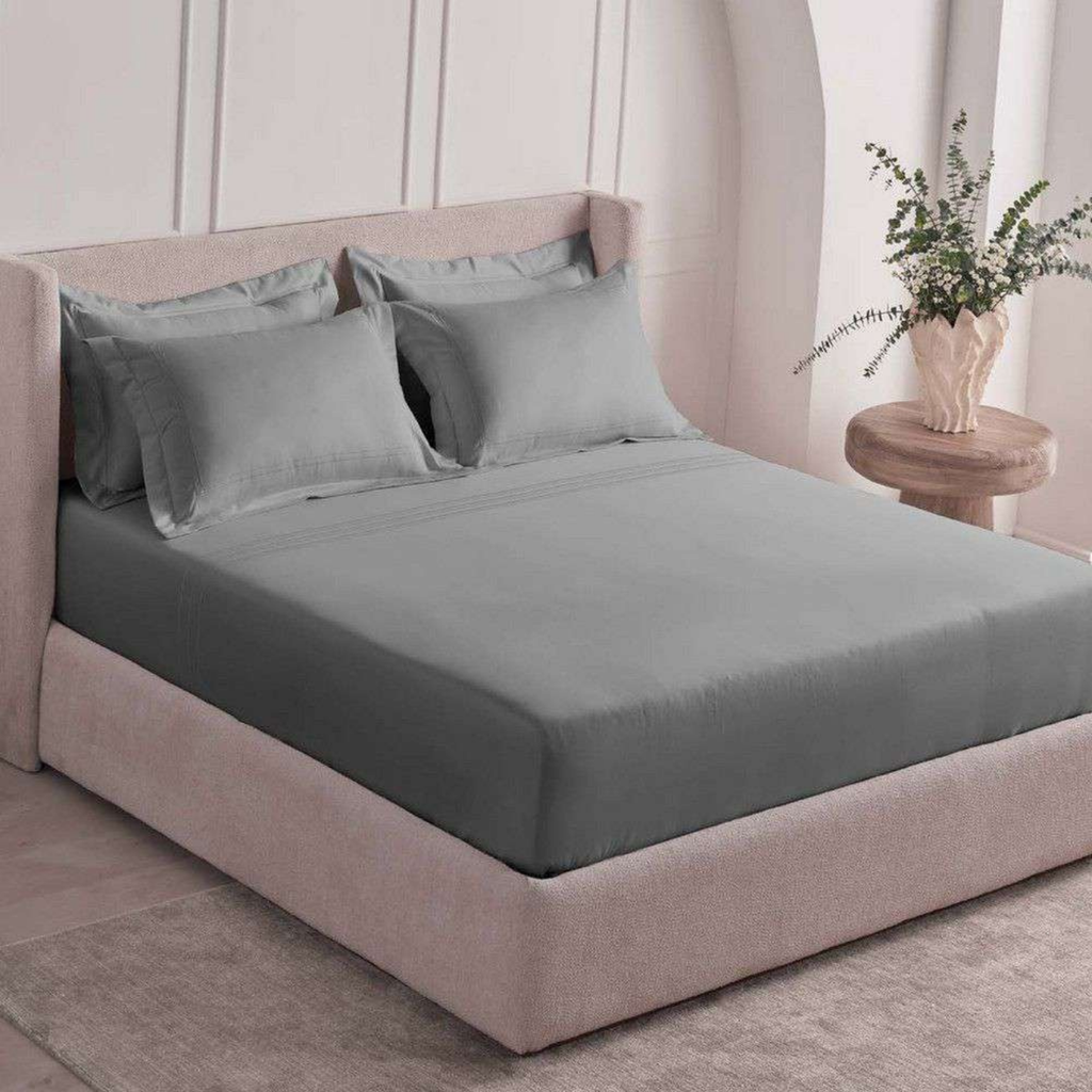 D'Decor Pearl Miraan Vapor Blue Super Premium 5-Piece Bedsheet Set | 1000 TC Cotton Sateen with Elegant Embroidery | PE02 Vapor Blue