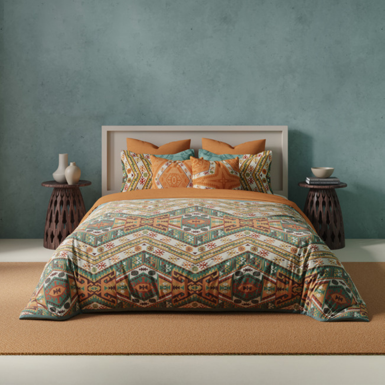 D'Decor Kilim Nomade Beckett Ethnic Digitally Printed 3-Piece Double Bedsheet Set | KM04 Nomade Beckett