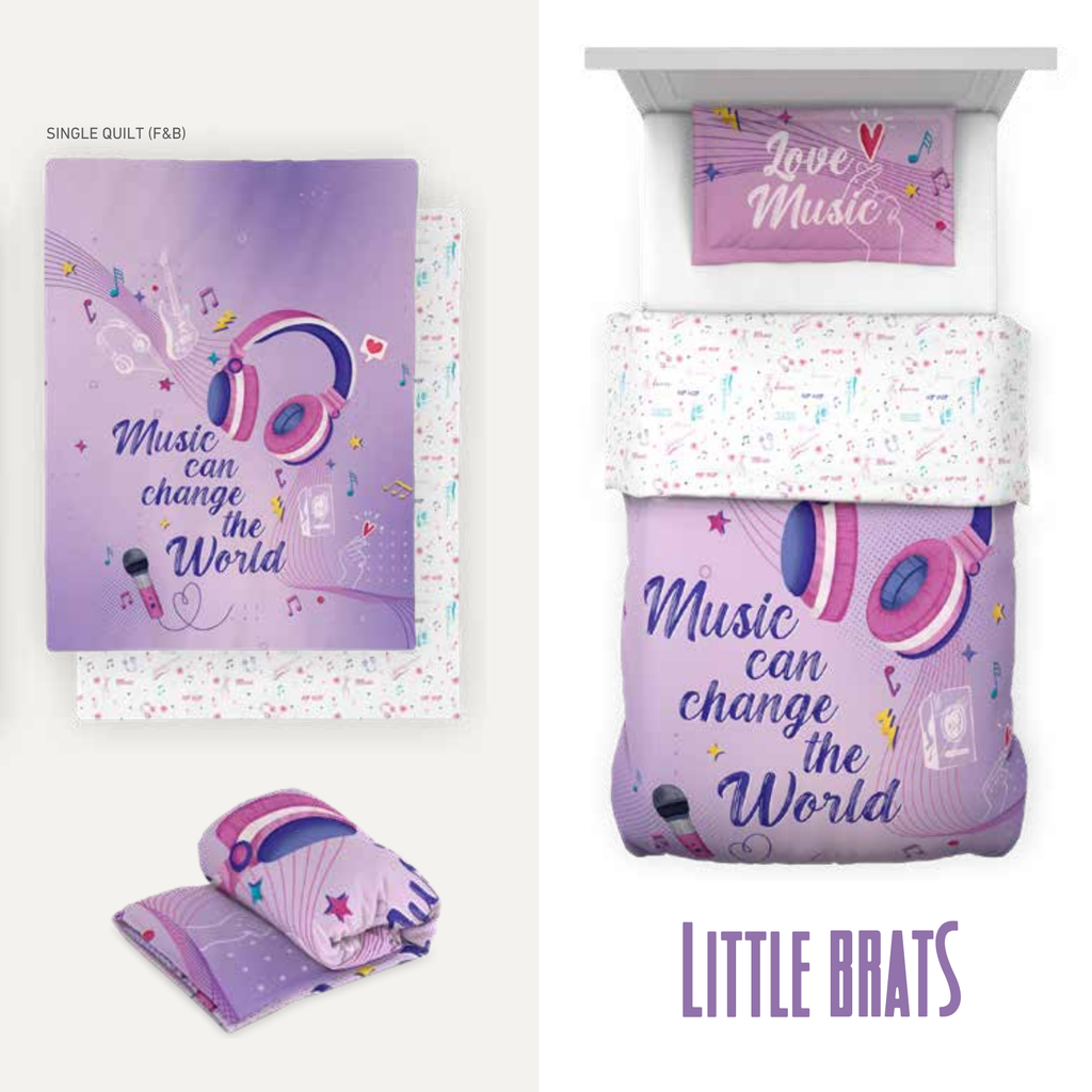 D'Decor Kids Zone Music Mystic Violet Digital Print Cotton Bedsheet Set