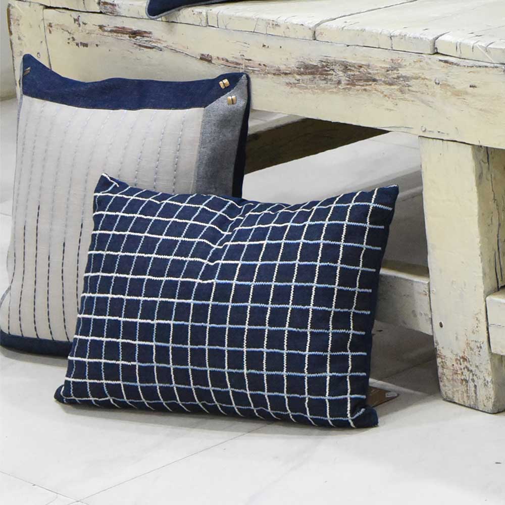 Sadyaska Florida Denim Embroidered Geometric Denim Sofa Cushion Pillow Case 12" X 18"… 1 Pcs Cushion Cover