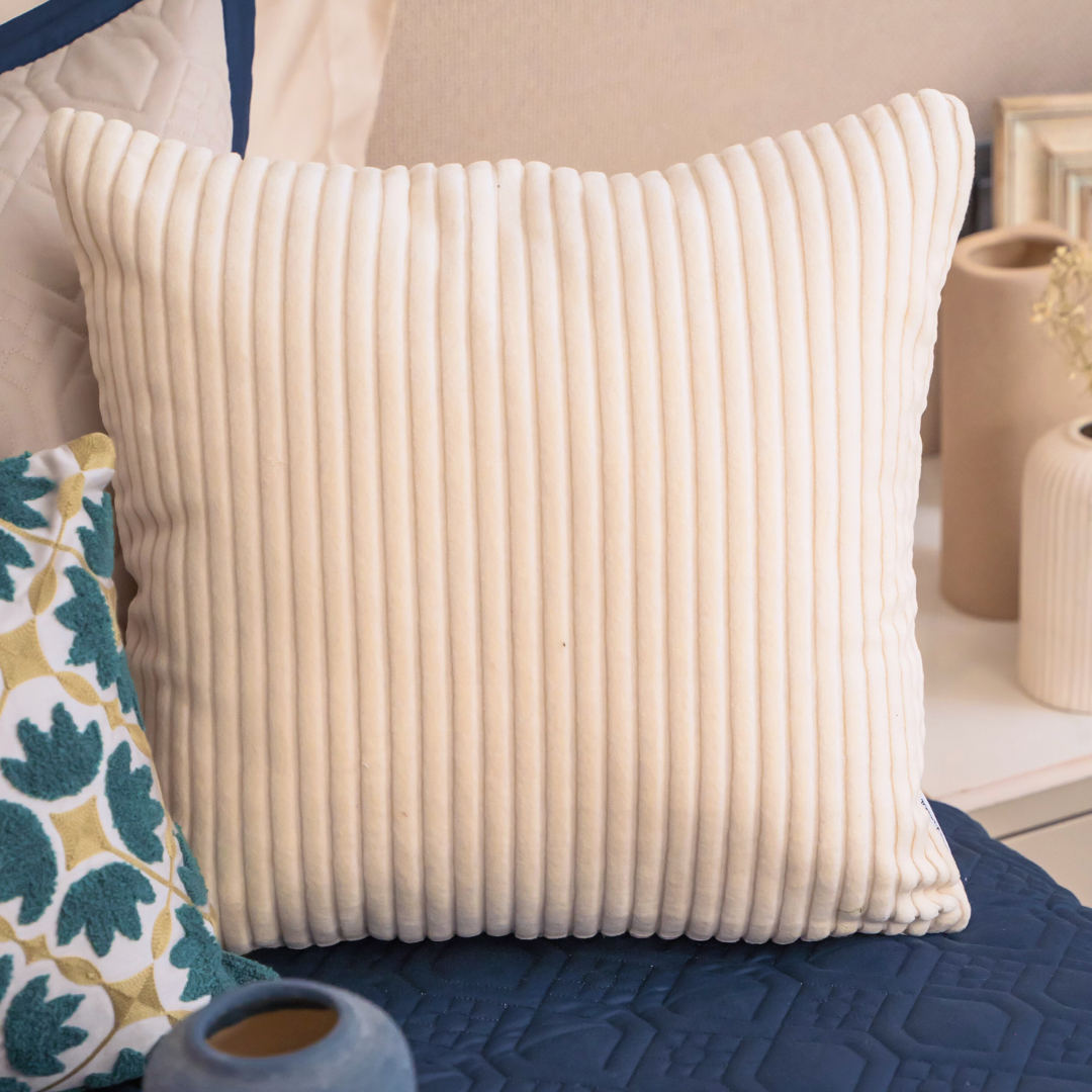 Sadyaska Decorative Dash Ivory Velvet 16x16 1 Pcs Cushion Cover
