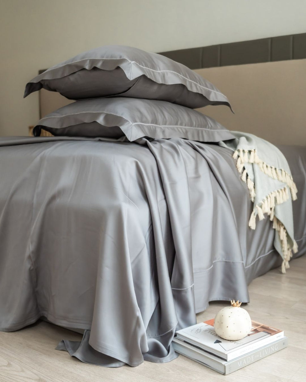 Sadyaska Stone Tencel Set with Lace 1 Pcs Bedsheet