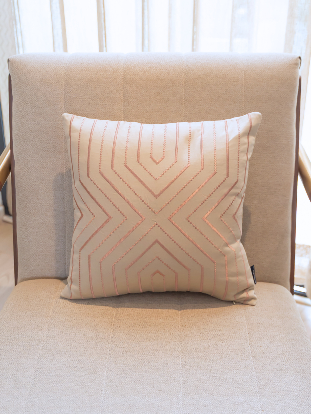 Sadyaska Nessel Beige Cotton Embroidered 16" X 16" 1 Pcs Cushion Cover
