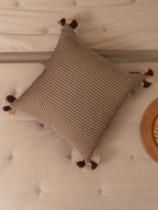 Sadyaska Noir Coffee Textured Woven with Tassels 16" X 16" 1 Pcs Cushion Cover