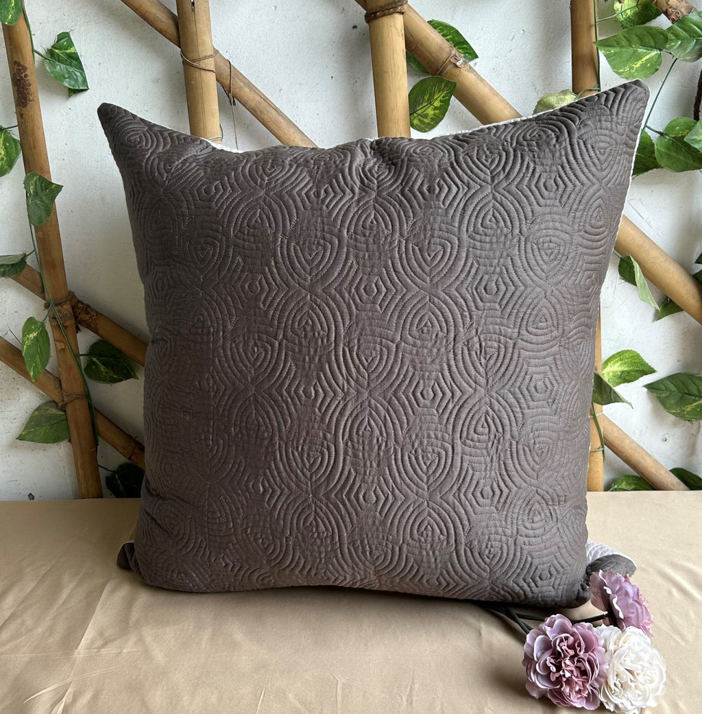 Sadyaska Dark Grey and Grey Quilted Reversible Cotton 1 Pcs Euro Sham
