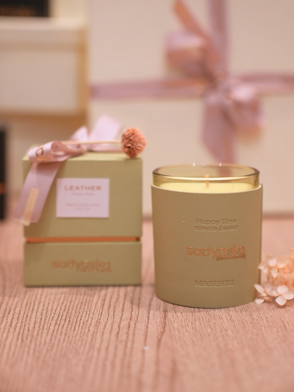 Sadyaska Happy Time Scented Candle -Green Leather 1 Pcs Product