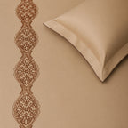 Sansaar by D'Decor Large Bedsheet Set with 2 Pillow Covers - Volute - Buckskin - Embroidered - 1 Pc