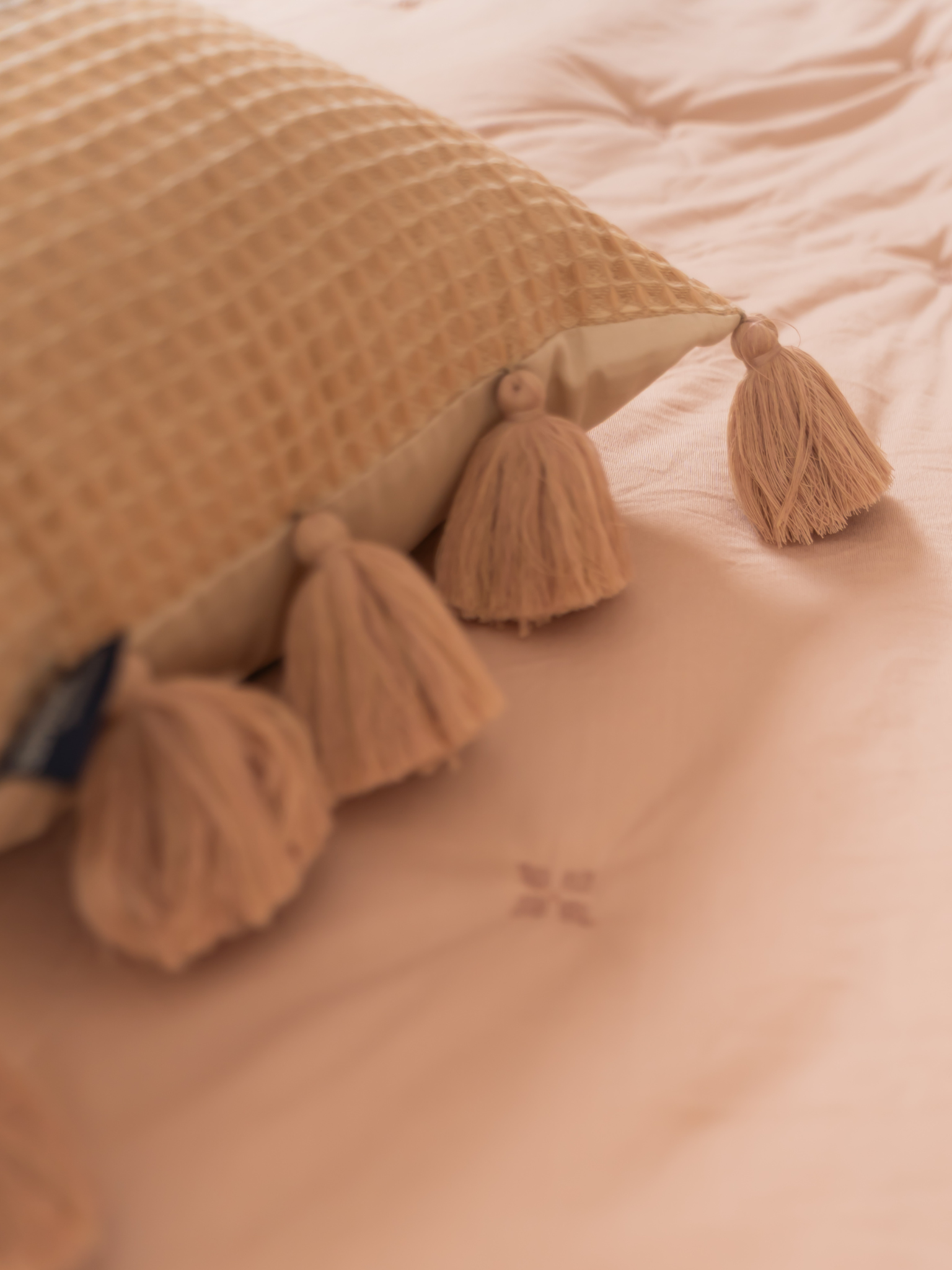 Sadyaska Pristine Oats Beige Textured Woven with Tassels 12" X 24" 1 Pcs Cushion Cover