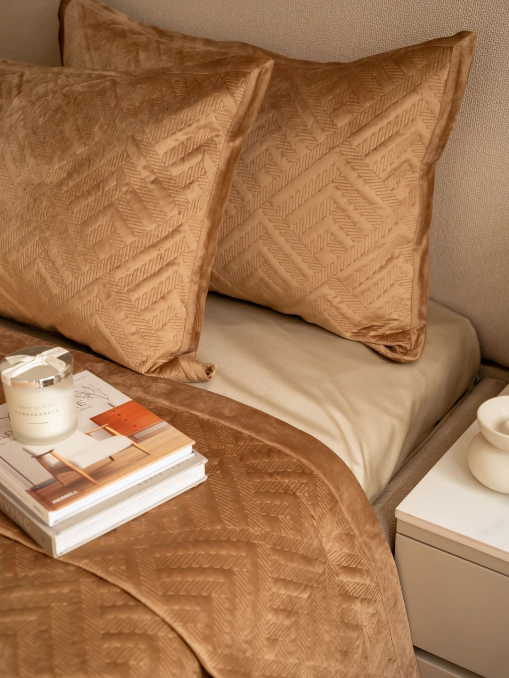Sadyaska Seoul Camel Velvet Set 1 Pcs Bedspread