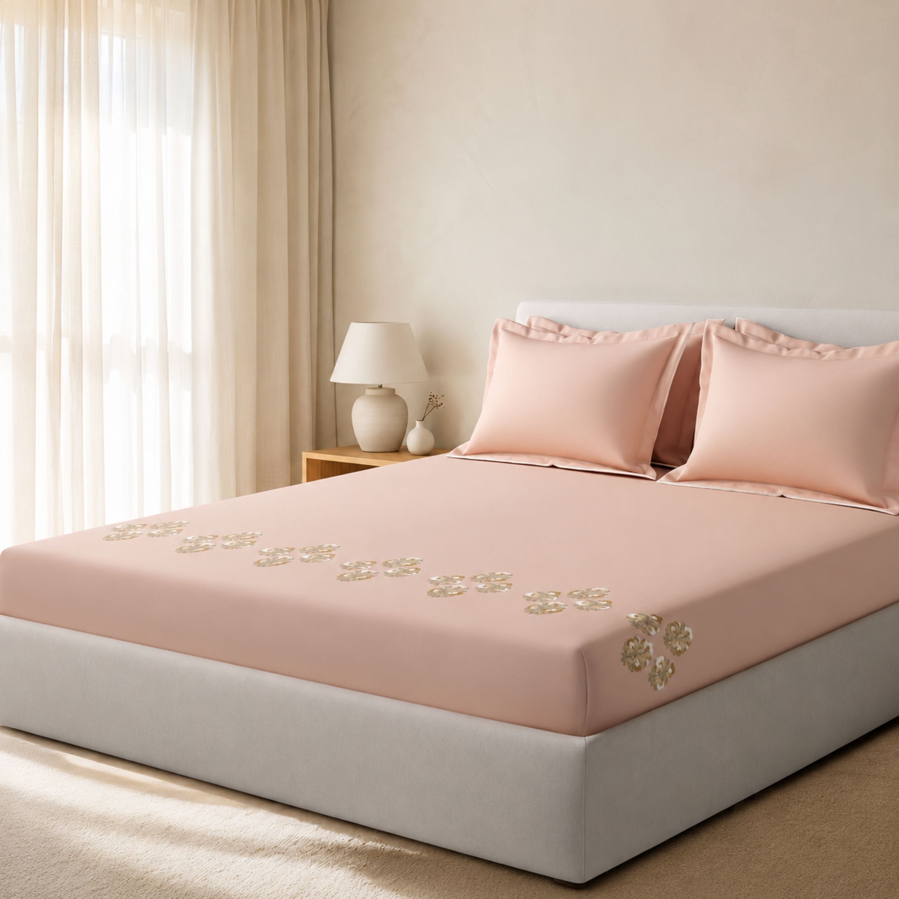 Sansaar by D'Decor Large Bedsheet Set with 2 Pillow Covers - Lilium - Candy Heart - Embroidered - 1 Pc