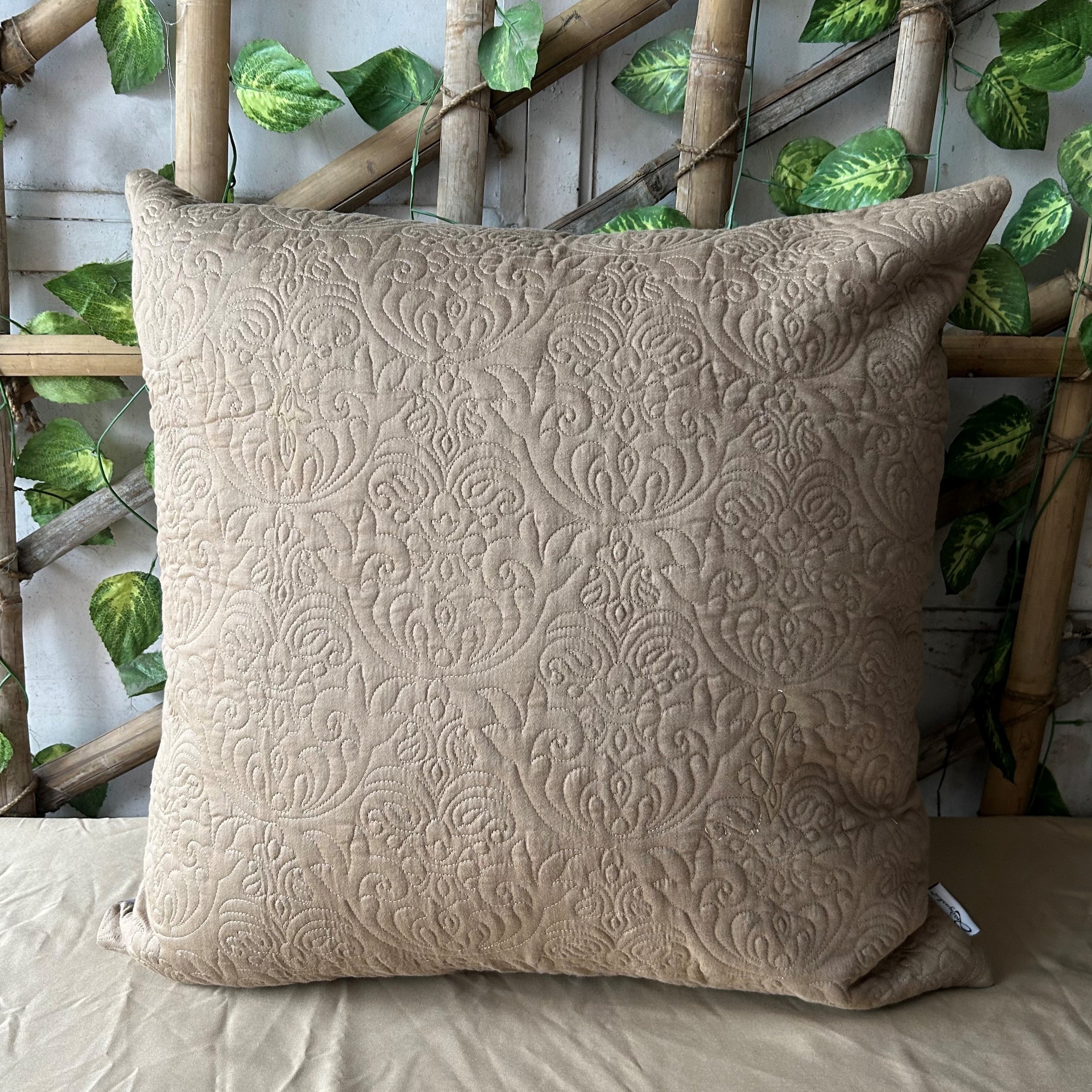 Sadyaska Khaki and Hazel Beige Quilted Reversible Cotton 1 Pcs Euro Sham