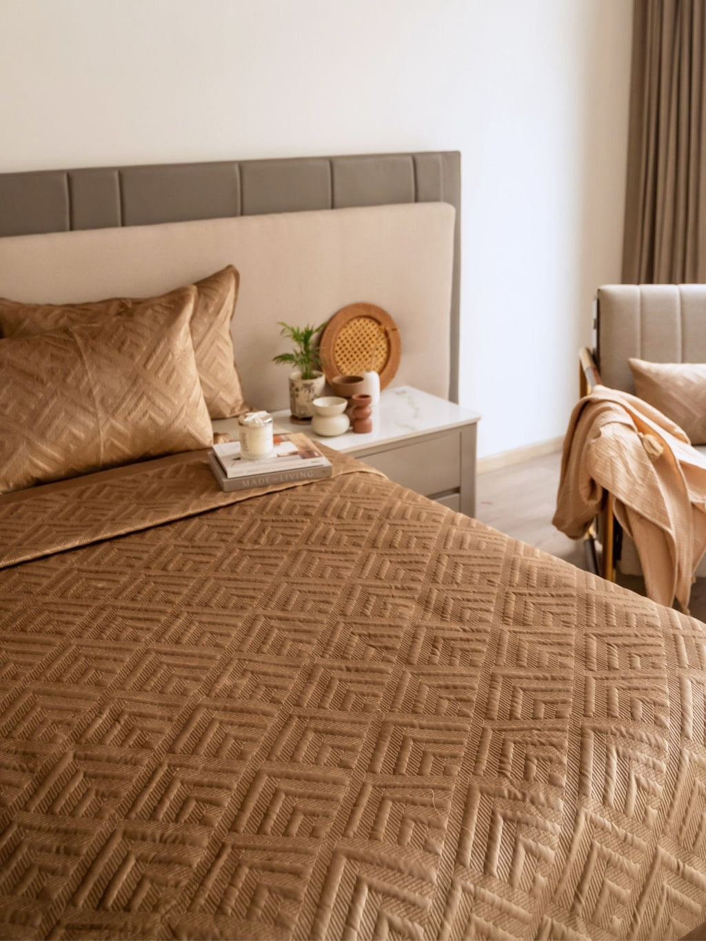 Sadyaska Seoul Camel Velvet Set 1 Pcs Bedspread