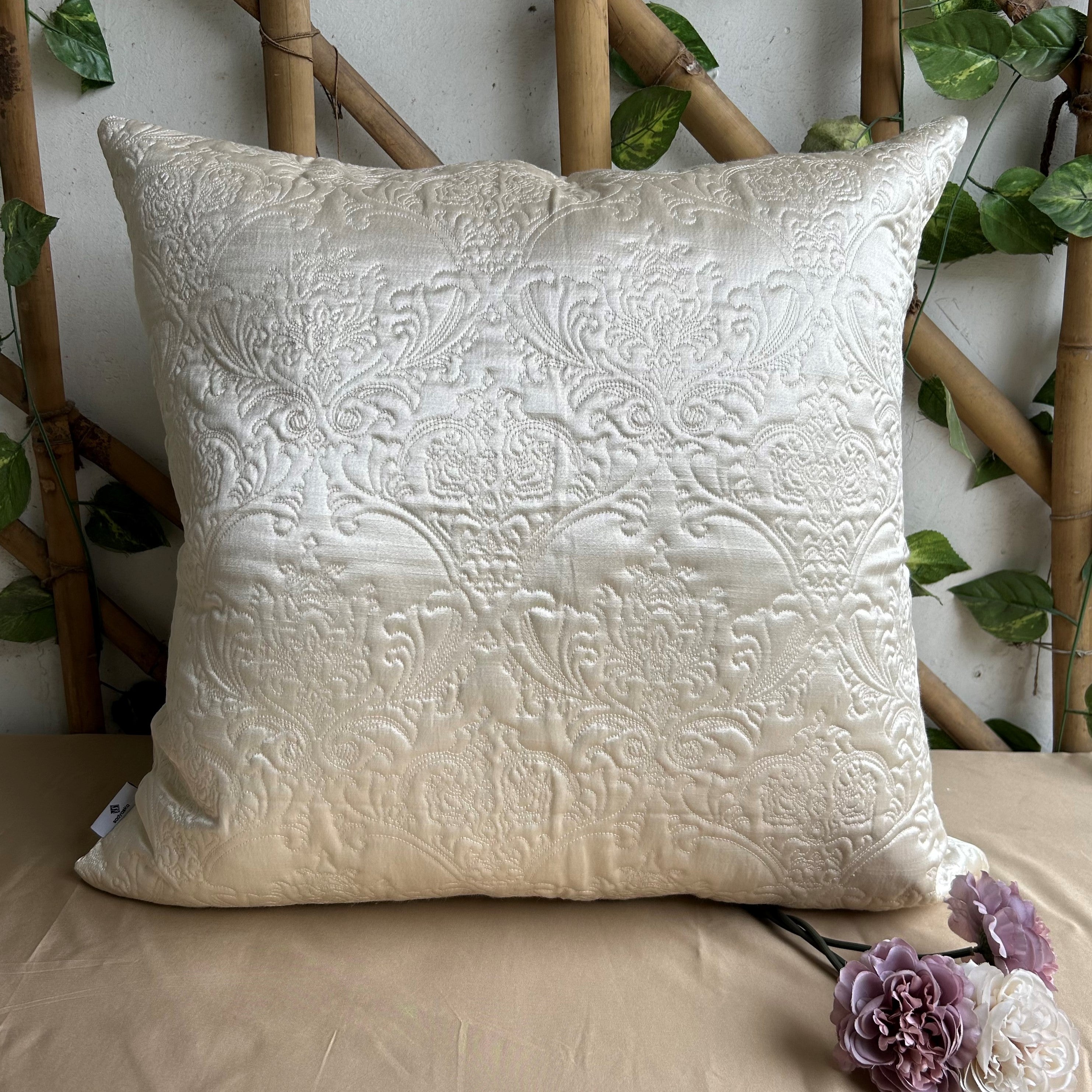 Sadyaska Ivory Quilted Reversible Faux Silk 1 Pcs Euro Sham