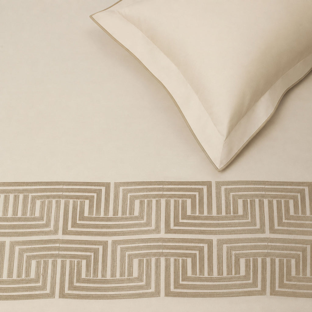 Sansaar by DDdecor Large Bedsheet Set with 2 Pillow Covers - Meander - Summer Sand - Embroidered - 1 Pc