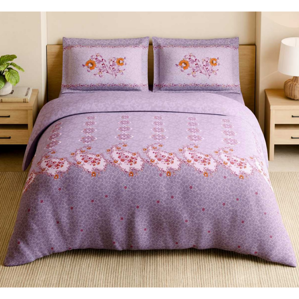 Spaces Shubha Papier Mâché Lavender Fogg Traditional 3-Dimensional Art 300TC Cotton Super King Bed Sheet Set | 1085770 Lavender Fogg