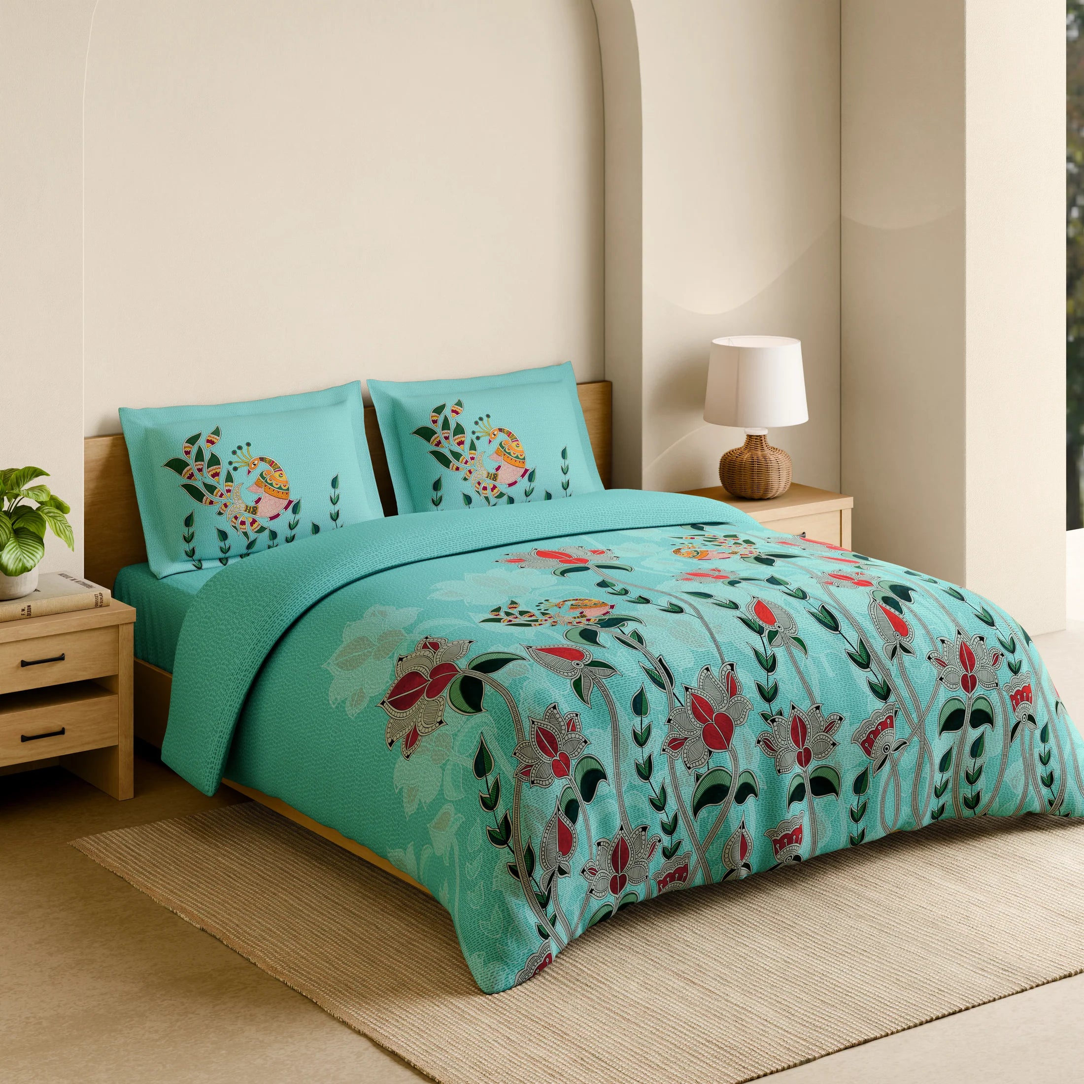 Spaces Shubha Madhubani Tibetan Stone Traditional Nature-Inspired 300TC Cotton Super King Bed Sheet Set | 1085749 Tibetan Stone