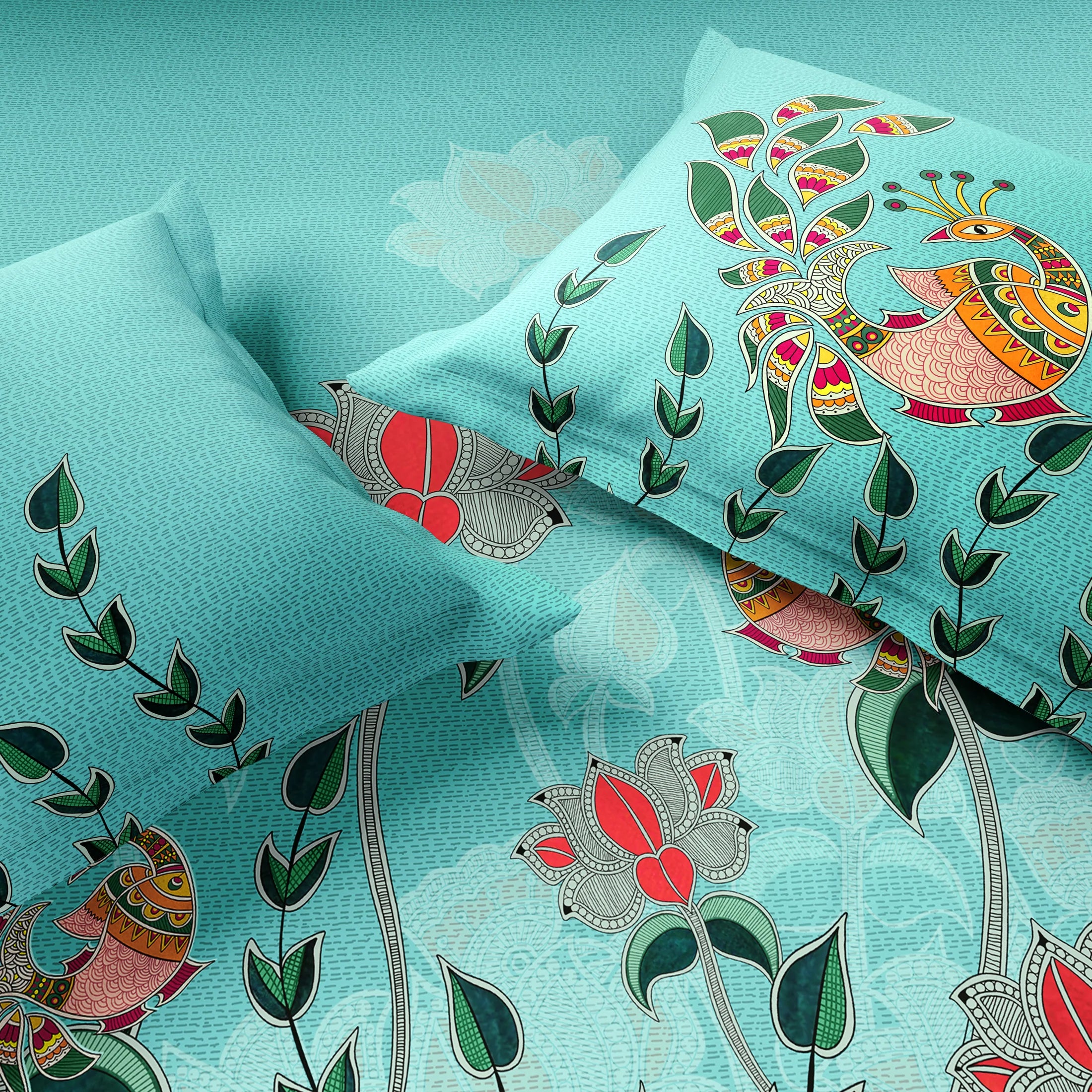 Spaces Shubha Madhubani Tibetan Stone Traditional Nature-Inspired 300TC Cotton Super King Bed Sheet Set | 1085749 Tibetan Stone