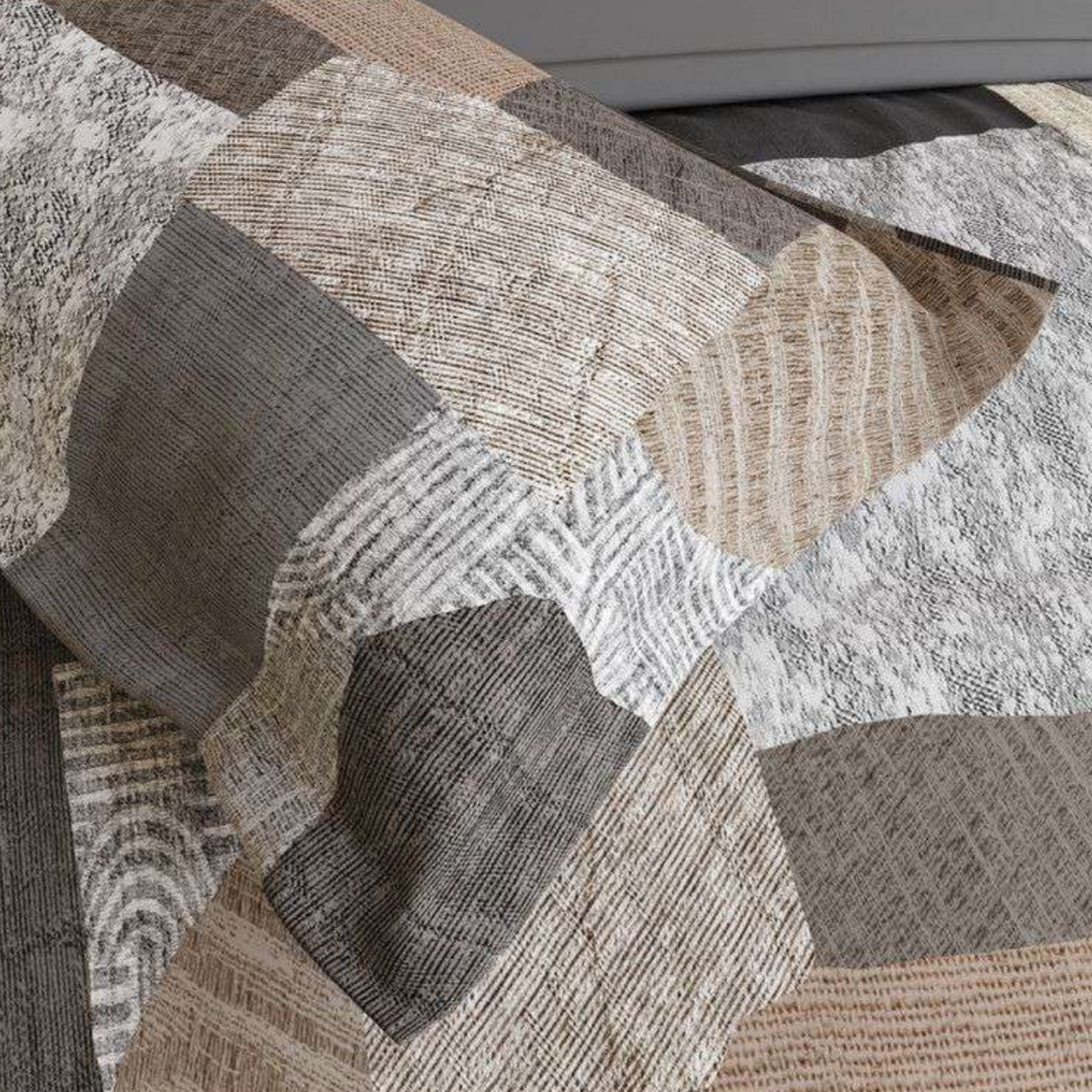D'Decor Wabi Sabi Solaire Gilded Beige Abstract Digitally Printed 5-Piece Double Bedsheet Set | WS04 Solaire Gilded Beige