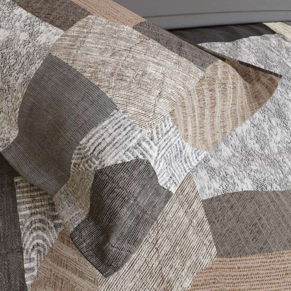 D'Decor Wabi Sabi Solaire Gilded Beige Abstract Digitally Printed 5-Piece Double Bedsheet Set | WS04 Solaire Gilded Beige