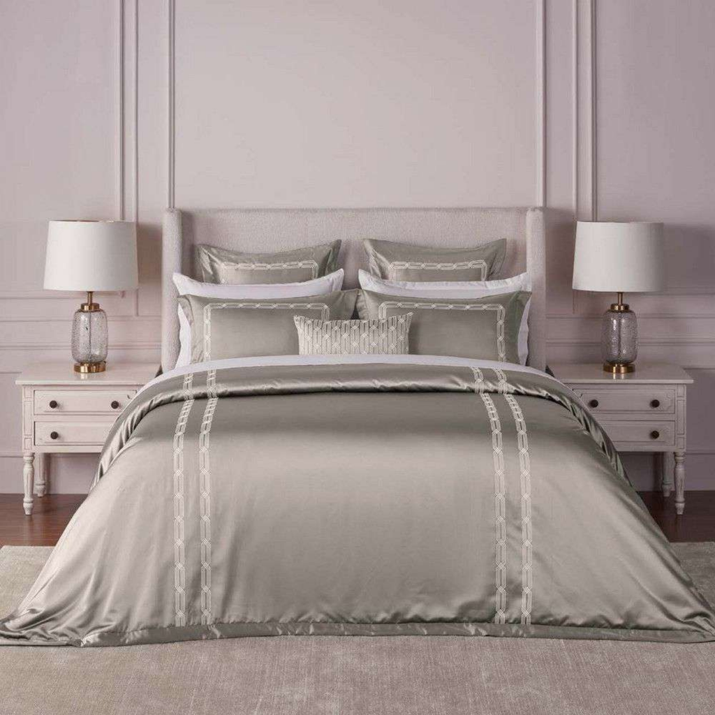 D'Decor Luxor Estella Taupe Luxury 6-Piece Bedding Gift Set | 800 TC Cotton Sateen Bedsheet & Embroidered Bed Cover | LX02 Taupe