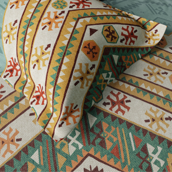 D'Decor Kilim Nomade Beckett Ethnic Digitally Printed 3-Piece Double Bedsheet Set | KM04 Nomade Beckett