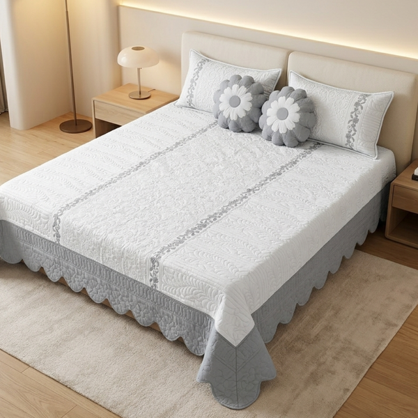 TIMA Angel 5PC Bedcover | Silver Grey & White Quilted Set