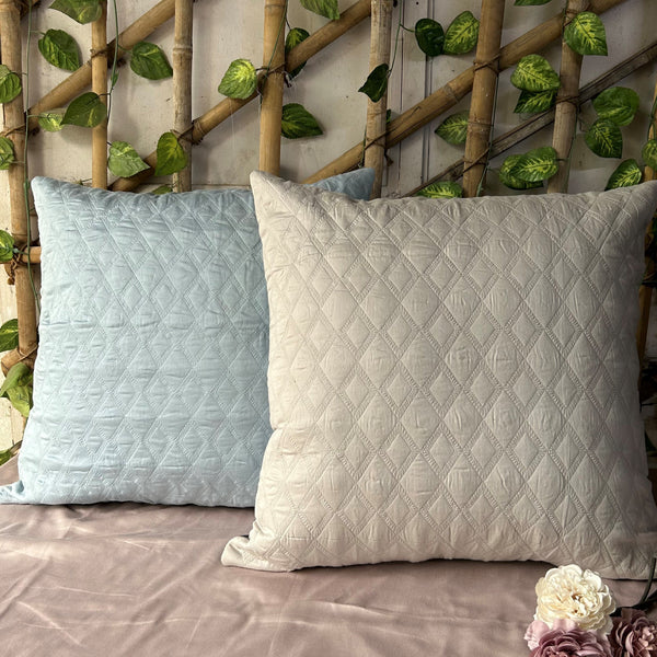 Sadyaska Ashley Smoke Blue and Grey Quilted Reversible Cotton 1 Pcs Euro Sham