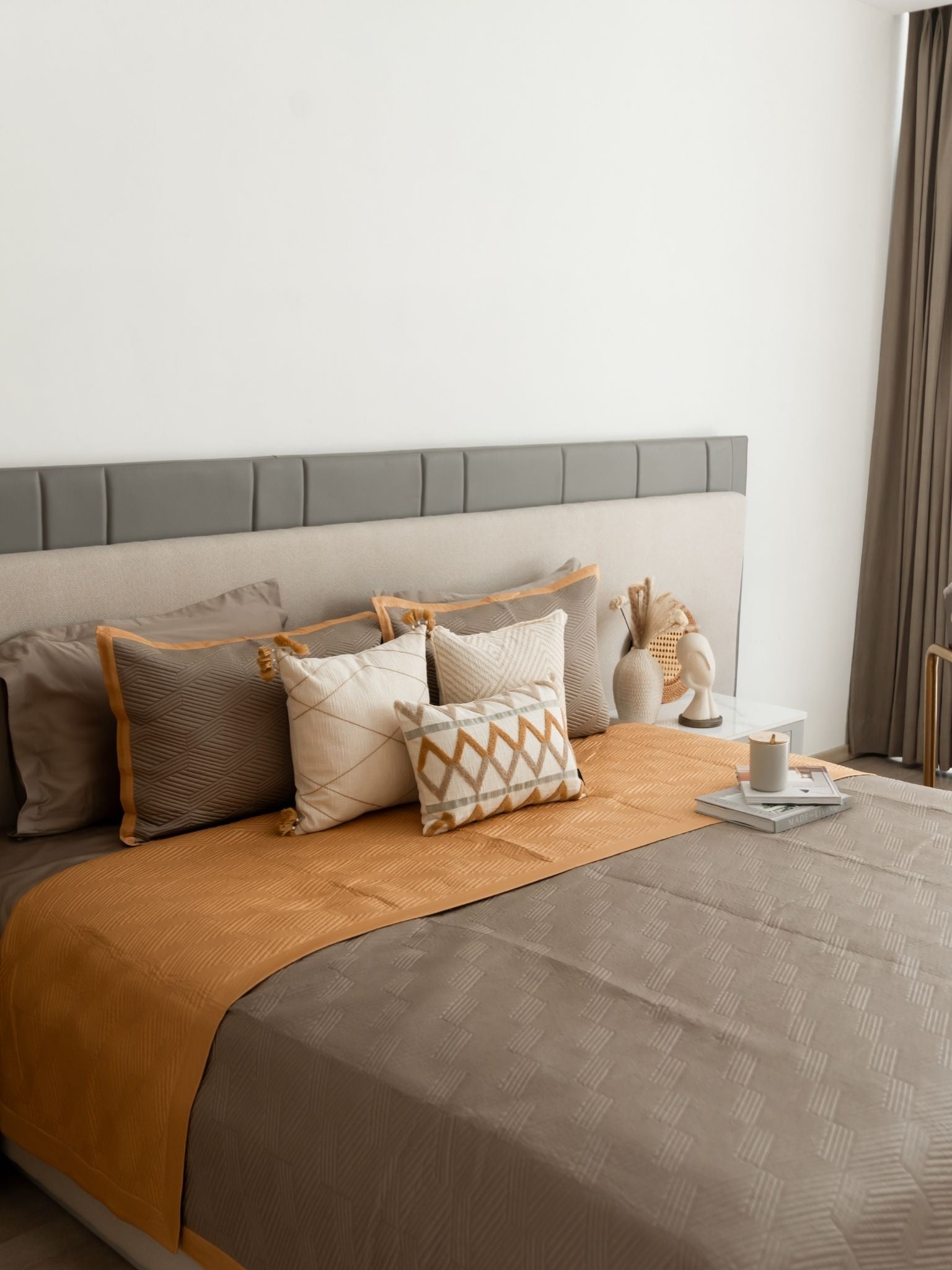 Sadyaska Adelle Mocha and Honey Mustard 300TC Cotton 10 Pcs Bedding Set