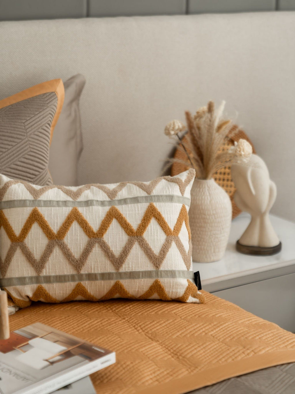 Sadyaska Vigo Cotton Embroidered Beige 12" X 18" 1 Pcs Cushion Cover