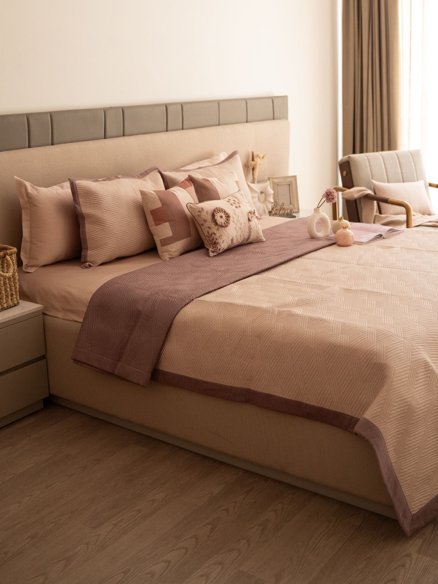 Sadyaska Adelle Old Rose and Buff 300TC Cotton 10 Pcs Bedding Set