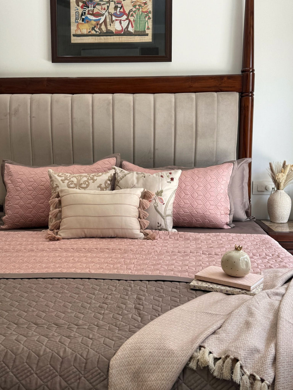 Sadyaska Adore Rose and Taupe 300TC Cotton 10 Pcs Bedding Set