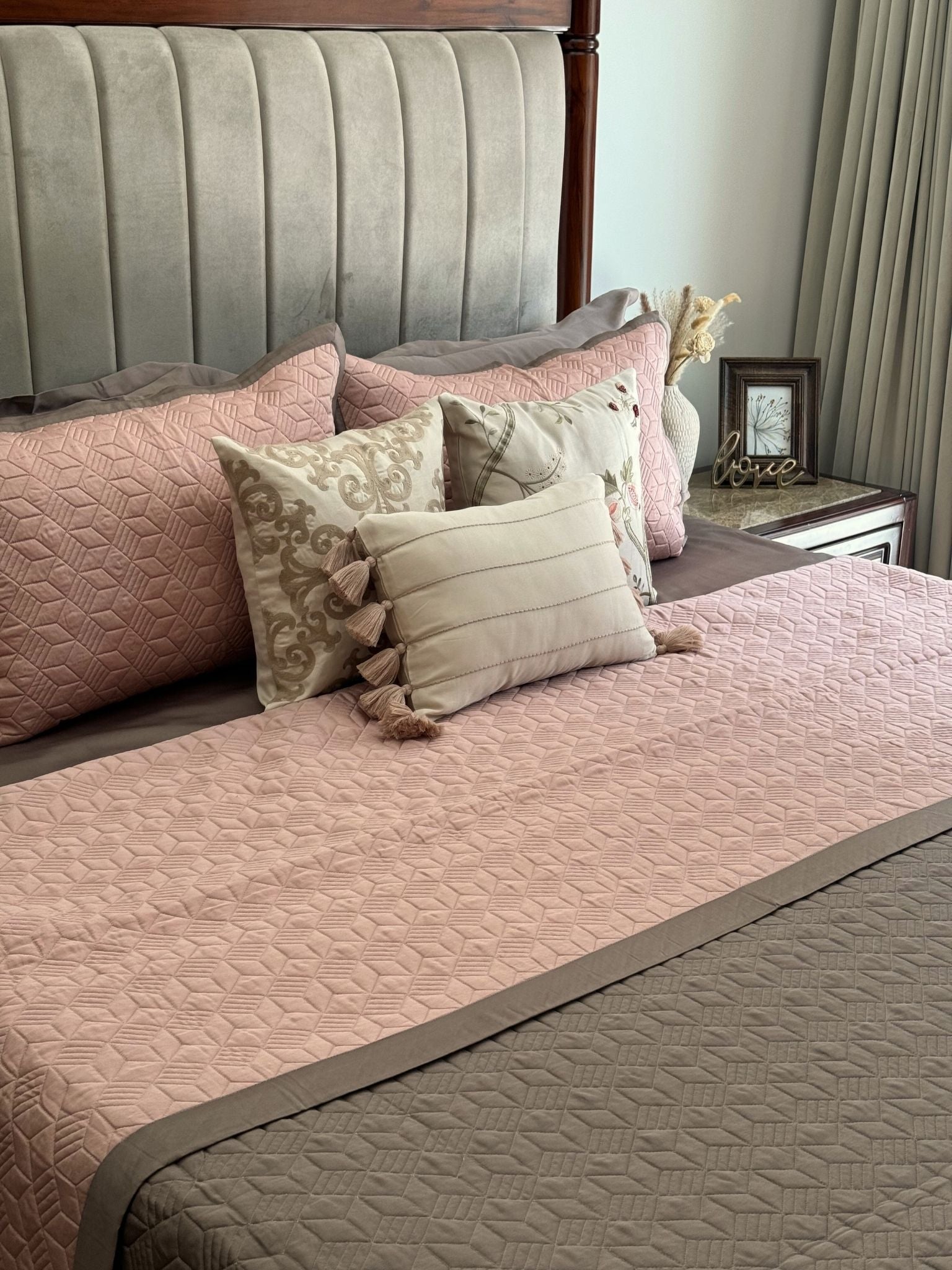 Sadyaska Adore Rose and Taupe 300TC Cotton 10 Pcs Bedding Set