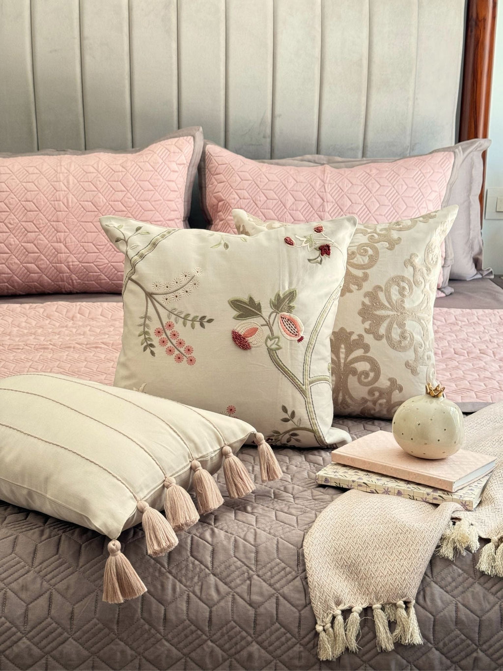 Sadyaska Adore Rose and Taupe 300TC Cotton 10 Pcs Bedding Set