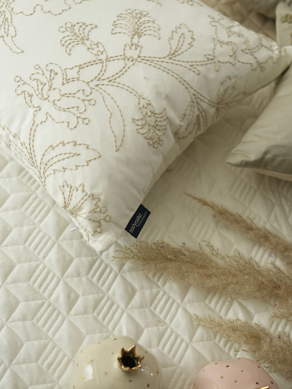 Sadyaska Adore Oats Beige and Ivory 300TC Cotton 10 Pcs Bedding Set