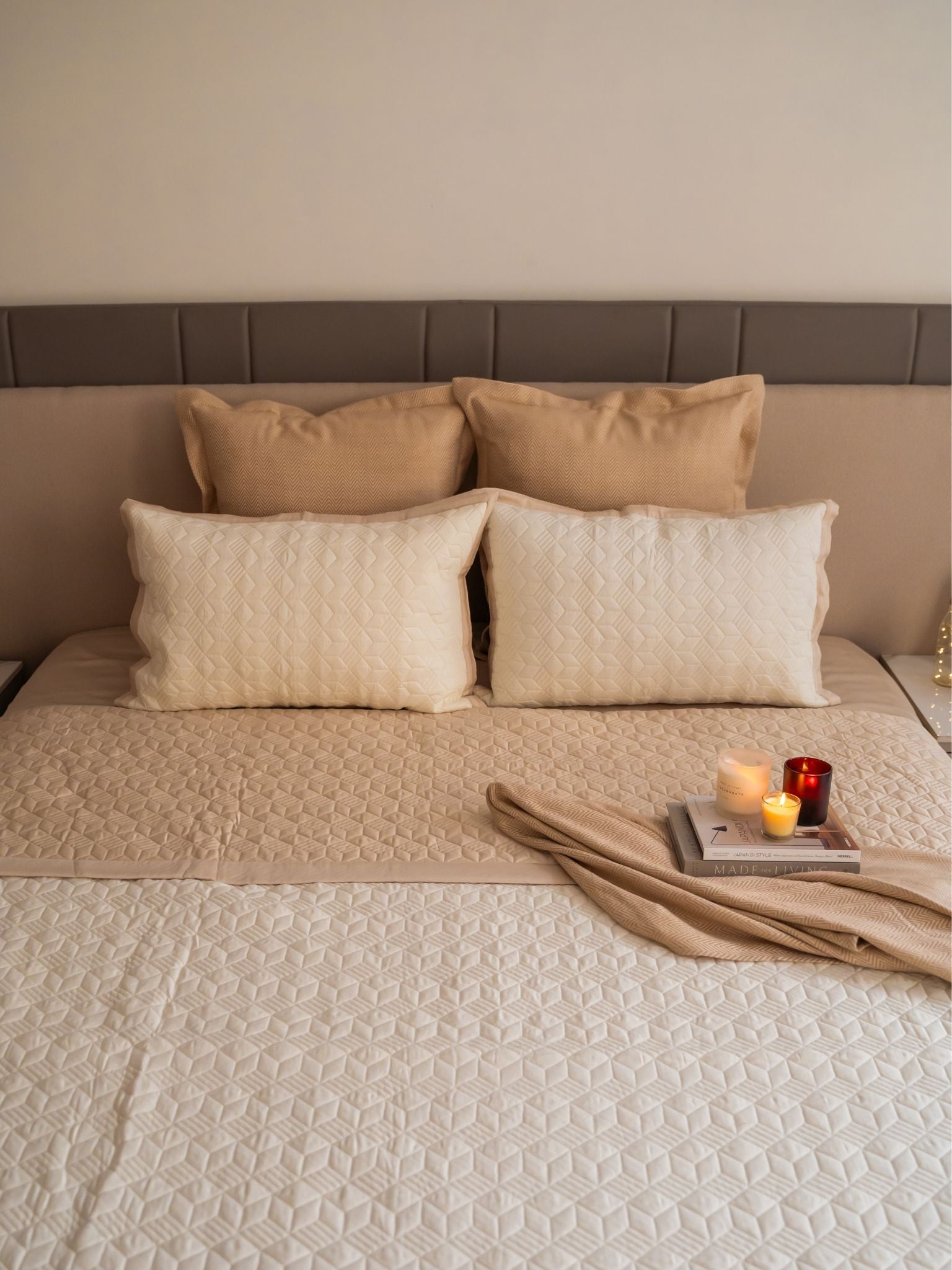 Sadyaska Oats Beige and Ivory Adore Cotton Reversible 1 Pcs Bedspread