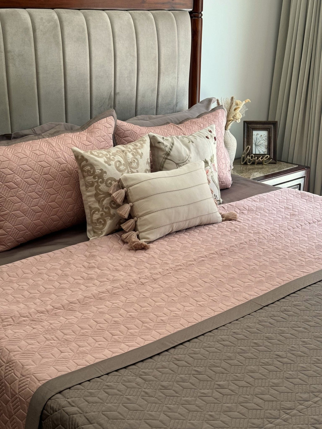 Sadyaska Rose and Taupe Adore Cotton Reversible 1 Pcs Bedspread