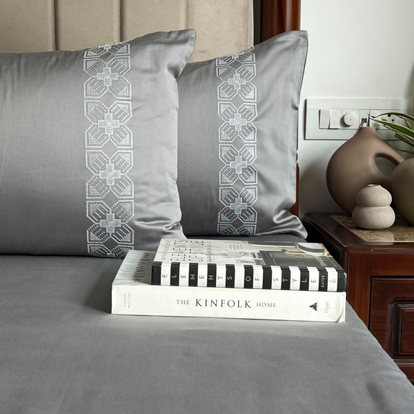 Sadyaska Allure Slate Embroidered s (Set of 2) 1 Pcs Pillow Cover