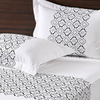Anna Simona Turni 3 Pcs Bedsheet Set 400 TC Cotton Satin Embroidered Bed Cover Set – White & Black